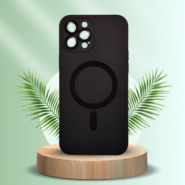matte black silicone iPhone cover with magsafe compatibility and camera lens in pakistan