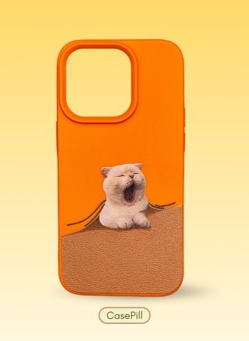 orange Cute Yawning Cat Printed iPhone 14 Pro Case in Pakistan
