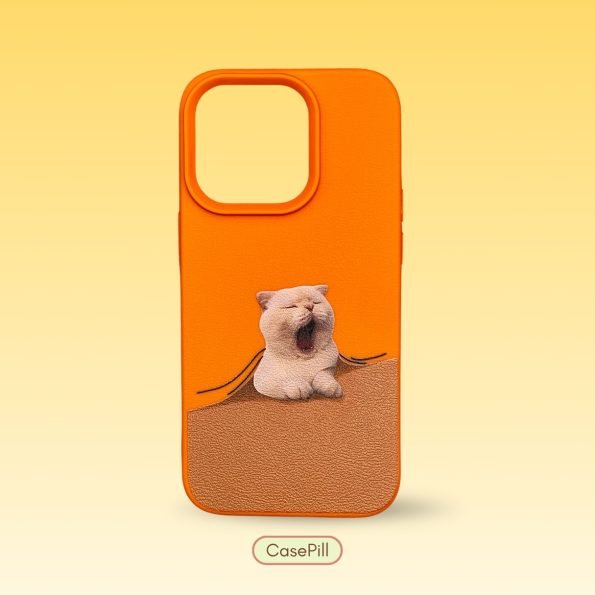 orange Cute Yawning Cat Printed iPhone 14 Pro Case in Pakistan