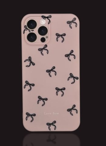 Love Pink iPhone Case with 3D Black Ribbon Bows - Soft